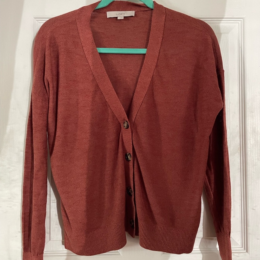 LOFT Womens Rust Button-Front Cardigan Sweater